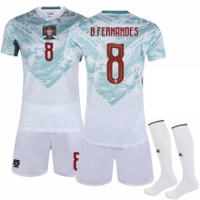 (Size 8 with socks, #18) (No. 8 B. Fernandes) New 2022 World Cup Portugal Away Jersey (White)