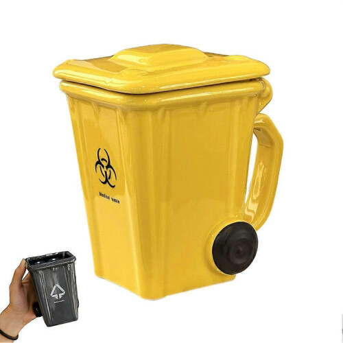 (400ml, Yellow) 400ml Creative Ceramic 3D Recycling Bin Mug Shape Garbage Personality Ceramic Cups Funny Cup