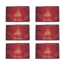Merry Christmas Tree Placemats Set of 6,Non-Slip/Wipe Clean Linen Dining Table Mat Set,Heat-Resistant Table Liner