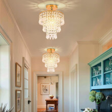 Kristallen plafondlamp, 200 x 290 mm kroonluchter voor de woonkamer, armatuur met gouden afwerking