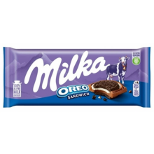 Milka Oreo Sandwich Mælkechokolade med kakaokager med vaniljefyld 92 g