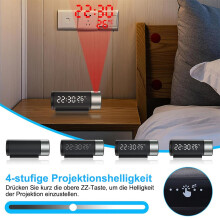 Digitale projectiewekker met temperatuur- en vochtigheidsweergave, 180 graden projectiehoek, snooze-functie en dubbele functie.
