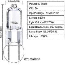 12-Piece 50W GY6.35 Halogen Bulb Set Dimmable 12V Bi-Pin Base T4 G6.35 820lm Brightness