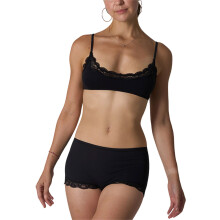 Lace Trim Bralette and Boyshort Panties Set Breathable-Black S