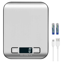 Digitaalinen keittiövaaka jopa 10 kg, tarkka kotivaaka LCD-näytöllä, taaraustoiminto, hopeinen lasialusta, elektroninen
