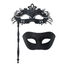 Demi-masque détachable élégant avec décoration en métal et-Noir