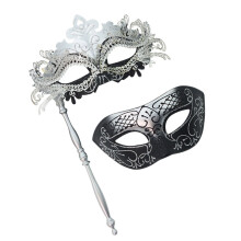 Demi-masque détachable élégant avec décoration en métal-Argent