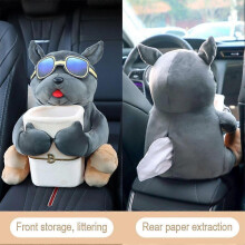 (as shown, A) Doggie Car Tissue Box,2 in 1 Plush Dog Car Tissue Box and Trash Can Animal Tissue Box Organizer Decorative Cartoon