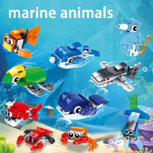 Set van 10 bouwstenen voor oceaandieren, met diepzeewezens voor onderwaterwereldpuzzels, creatief klein