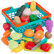 Battat -Play Food for Toddlers with Farmers Market Green Basket and Chopping Board,Toy Food for Kids Kitchen and Pretend Play for 3+Years (37 Pieces)