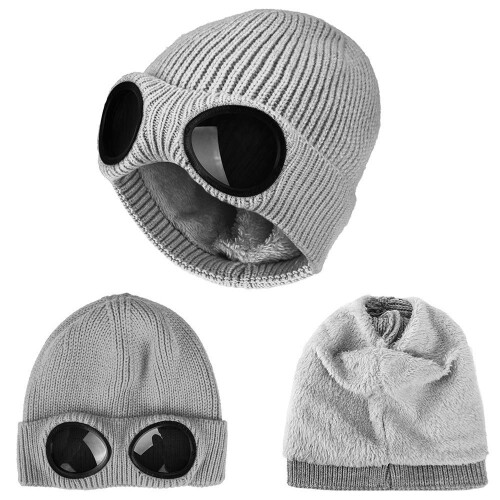 Gestrickte Mütze mit Schutzbrille Grey 1