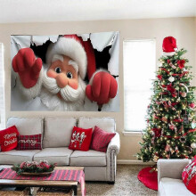 (1pcs, D-4.0M) Christmas Backdrop for Photography, 3D Santa Claus Photo Background, Festival Holiday Decor Sign Banner for Outdoor