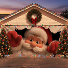 (1pcs, A-2.4M) Christmas Backdrop for Photography, 3D Santa Claus Photo Background, Festival Holiday Decor Sign Banner for Outdoor
