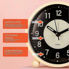 (Battery, Pink) 2026 Hot!! 4.5 Inch Glow-in-the-Dark Alarm Clock - Non-Ticking Silent Sweep, Large Readable Numbers, Compact Retro Bedside Clock