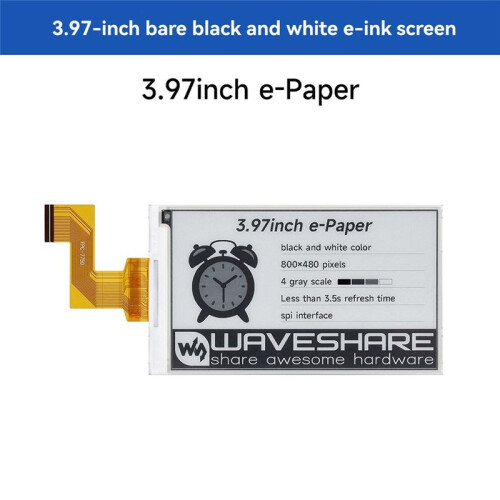 Waveshare 3.97inch E-Paper Display HAT 800x480 Black/White SPI Interface Low Power for Raspberry Pi/Jetson //STM3 B