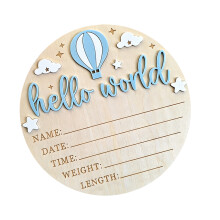 Handcraft Wood Birth Sign With Space To Write-light blue white