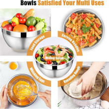 Khaki Mixing Bowl with Lid Set,6 Piece Stainless Steel Mixing Nesting Bowls for Salad Storage,3 Grater Attachments