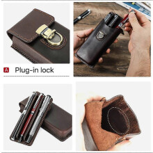 5 Slots Genuine Leather Pen Case Pencil Box Office School Stationery Pen Holder-