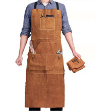 Leather Welding Apron with 6 Tool Pockets, Flame-Resistant Heat-Resistant Work Apron with Adjustable Cross Back Straps