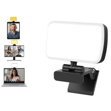 Video Conference Light with Clip and USB Cable, Square LED Lamp, 3 Color Modes, 10 Brightness Levels, 360 Degree Adjusta