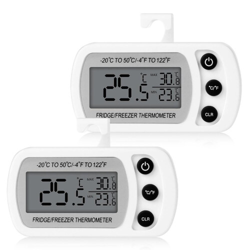 2 Pack Refrigerator Thermometer Digital, Magnetic Fridge Thermometer with Hook, Freezer Thermometer, LCD Display