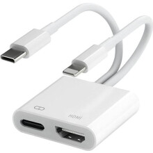 Lightning and USB-C to HDMI Adapter, Dual Cable 1080P Digital AV Adapter for iPhone and iPad, Video and Audio Sync, Comp