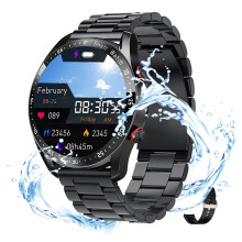 Smartwatch for Men, IP67 Waterproof Wristwatch with Stainless Steel and Silicone Bands, Black