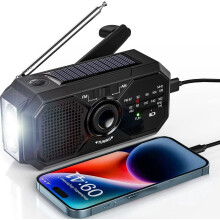 Portable Solar Hand Crank Radio AM FM with Phone Charging Function, 1200mAh Rechargeable Power Bank, SOS Alarm, Black