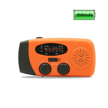 Solar Radio with LED Flashlight, Emergency AM/FM Weather Radio, 2000mAh Battery, Hand Crank Dynamo, Smartphone Power Ban