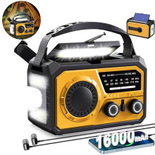 16000mAh Solar Emergency Radio with Hand Crank, AM/FM, LED Light, USB Power Bank, SOS Alarm, Portable Rechargeable Radio