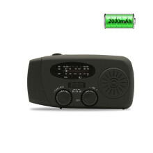Solar Crank Radio with LED Flashlight, AM/FM Weather Emergency Radio, 2000mAh Rechargeable Battery, Hand Crank Dynamo Po