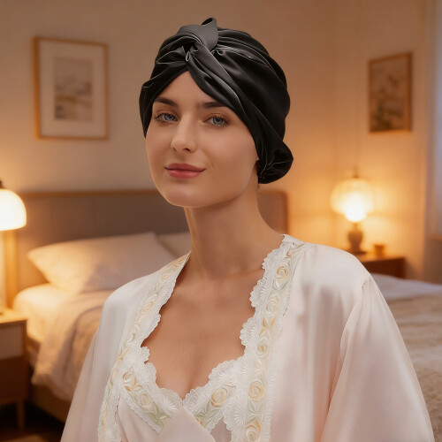 Comfortable Elastic Silk Sleep Bonnet Hat Hair-Light purp 2