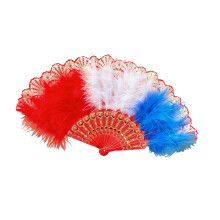 Colorful Feathered Fan Retro Handheld Folding Fan Flapper-Red