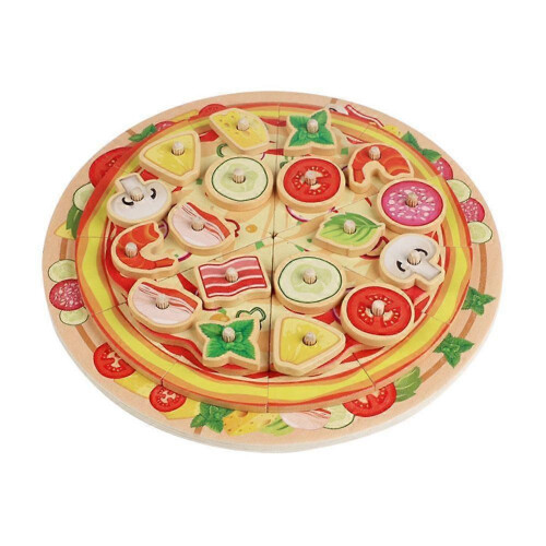 Kids Wooden Kitchen Toy DIY Simulation Multi-layered Pizza Make Games-