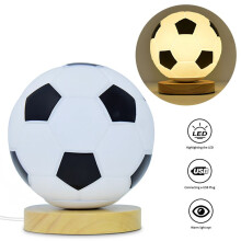Football Night Light USB LED Circular Solid Wood Glass Small Table Lamp Bedside Bedroom Study Decoration Illumination A