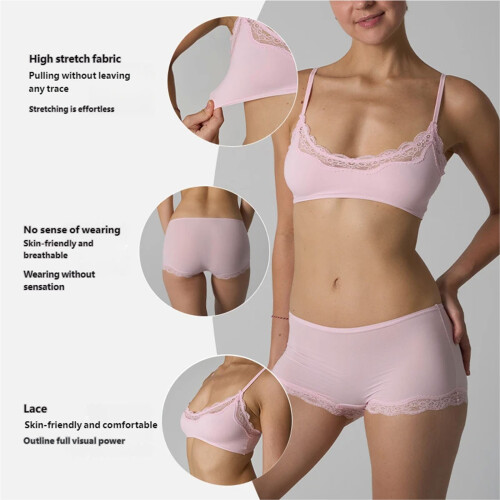 Dameslingerieset met elastische kanten rand, bh van-Blauwe L 1