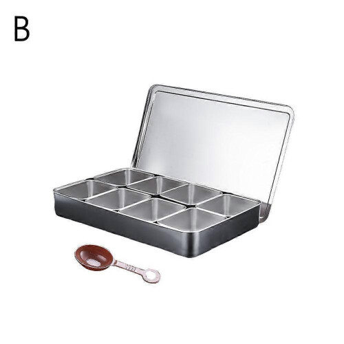 (8 compartments, Argentato.) 6/8 Compartments Stainless Steel Condiment Container W/Lid Kitchen Storage Box 2