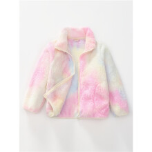 (Gradient Rainbow, 4-5Y) Girls' Winter Warmth Fleece Jacket - Cozy Brown & Tie-Dye Zip-Up Coat with Stand Collar, Long Sleeves, and Pockets