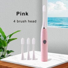 (Pink) Electric Toothbrush with Sonic Vibration, Soft Bristles for Gum Care, Comes with 4 Brush Heads, Suitable for Both