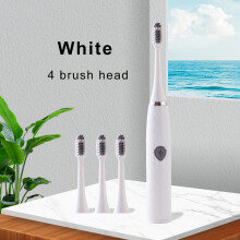 (White) Electric Toothbrush with Sonic Vibration, Soft Bristles for Gum Care, Comes with 4 Brush Heads, Suitable for Both