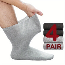 (Grey) Een set van 4 paar diabetessokken, speciaal ontworpen voor mannen, met niet-beperkende slijtage, een extra breed ontwerp