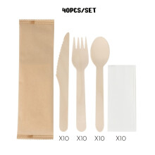 40pcs Disposable Wooden Spoon, Fork, Knife Set | Rustic Wedding, Birthday Party Tableware Decoration, Uncoated Dessert