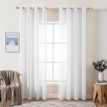Transparent Window Curtains Sheer Modern Linen-Look 2 pcs 140 x 300 cm — living room curtains, boho curtains, long curtains 300cm