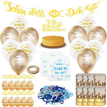 Deko-Set Erstkommunion Luftballons Servietten 153 Teile — taufedekoration, kommunionsdeko, holzfisch konfetti, firmungszubehör, tischdeko kommunion
