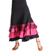 Professional Dance Skirt In Milk Silk Fabric-Black rose red