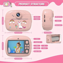 (Blue) Instant fotoprintercamera voor kinderen met 6,1 cm scherm en direct printen - roze/blauwe camera met 3 rolsimulators,