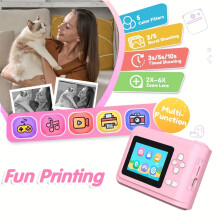 (Pink 2 rolls of paper) Instant Print Camera, Digitale Fotoprinter met Hoge Brekingspolymeer Lens, USB Oplaadbaar, Geweldig Hulpmiddel voor