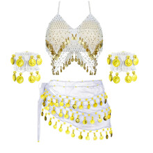 Indian Dance Outfit With Long Fringe And Shining Waist-White os