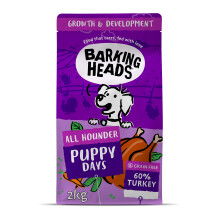 Barking Heads Hypoallergenic Dry Puppy Dog Food 2kg - Turkey - Natural Ingredients - Supports Healthy Growth & Digestion - Grain Free
