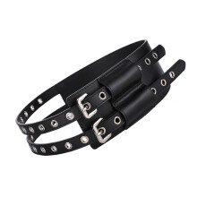 Leather Waist Belt With Matte Finish Large Eyelet-Black